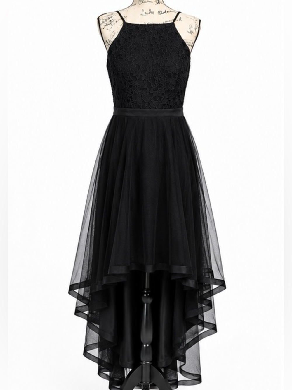 City Triangles Black High-Low Lace Tulle Dress